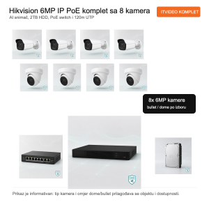 Hikvision 6MP IP PoE komplet sa 8 kamera i AI snimačem