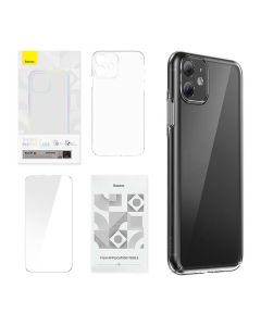 Maska Baseus Crystal Series za iPhone 11 (prozirna) + kaljeno staklo + set za čišćenje