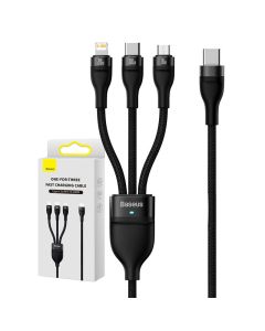 3u1 USB kabel Baseus Flash Series 2, USB-C + micro USB + Lightning, 100W, 1.5m (crni)