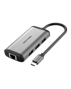 Priključna stanica 6 u 1 USB-C do HDMI, 3x USB3.0, RJ45, PD Vention CNCHB 0,15m siva