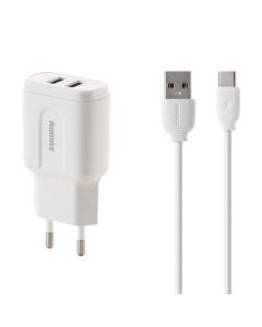 Zidni punjač Remax, RP-U22, 2x USB, 2.4A (bijeli) + USB-C kabel