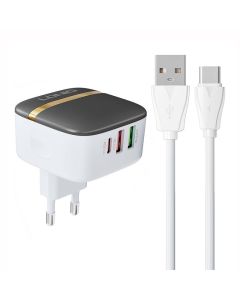 Zidni punjač LDNIO A3513Q 2USB, USB-C 32W + USB-C kabel