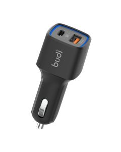 Budi LED auto punjač, USB + USB-C, 18W, PD + QC 3.0 (crni)