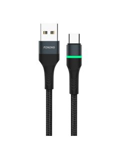 Foneng X79 USB na USB-C kabel, LED, pleten, 66W, 1m (crni)