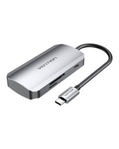 USB-C na 3x USB3.0 priključnu stanicu, SD, TF, PD 0,15 m Vention TNHHB, siva