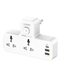 LDNIO SC2311 Power Strip with 2 AC Outlets, 2USB, USB-C, 2500W with Night Light, EU/US (White)