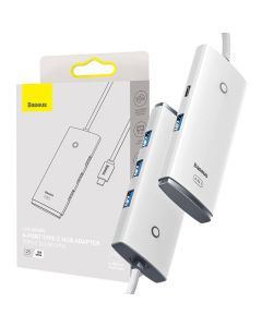 Baseus Lite Series Hub 4in1 USB-C to 4x USB 3.0 + USB-C, 25cm (White)