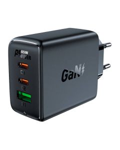 Zidni punjač Acefast A41, 2x USB-C + USB, GaN 65W (crni)