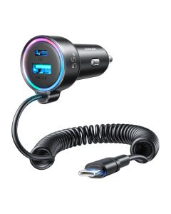 Auto punjač Joyroom JR-CL07, 3-u-1, 1x USB + 1x PD, 55W + Type-C kabel (crni)