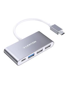 Lention 4in1 Hub USB-C na USB 3.0 + 2x USB 2.0 + USB-C (sivo)