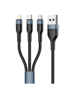 Foneng X51 3u1 USB na USB-C / Micro USB / Lightning kabel, 3A, 1m (crni)