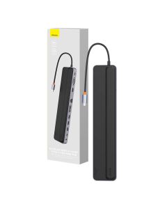 Hub 11u1 Baseus EliteJoy Gen2 serija USB-C do 3xUSB 3.0 + USB 2.0 + USB-C PD + USB-C + RJ45 + HDMI + utičnica 3,5 mm + SD/TF (siva)