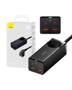 Baseus GaN3 Pro zidni punjač / Powerstrip 2xUSB + 2xUSB-C + AC, 100W (crni)