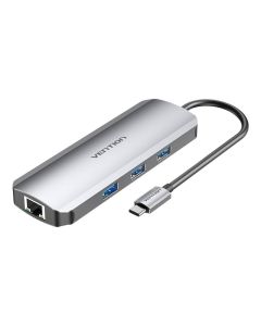 USB-C priključna stanica na HDMI, 3x USB3.0, RJ45, SD, TF, PD 0,15m Vention TOKHB (siva)