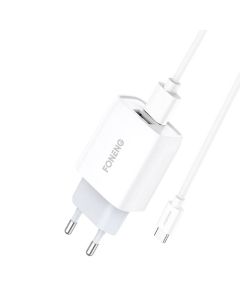 Brzi punjač Foneng 2x USB EU30 + USB Type C kabel