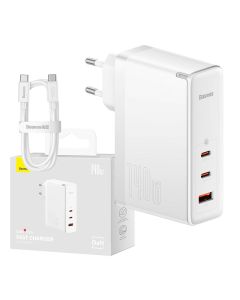 Wall charger Baseus GaN5 Pro 2xUSB-C + USB, 140W (white)