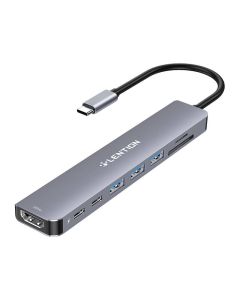 Lention 8in1 Hub USB-C na 3x USB 3.0 + SD/TF + PD + USB-C + HDMI 4K60Hz (sivo)