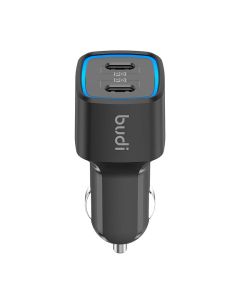 Auto punjač Budi 065R, 2x USB-C, PD 60W (crni)