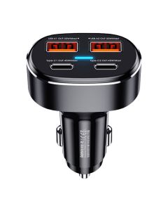 Auto punjač 2x USB, 2x USB-C Remax RCC329, 75W (crni)