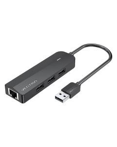 Hub USB 2.0 3-port s Ethernet adapterom 100 Mbps Vention CHPBB 0,15 m, crni