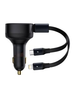 Auto punjač Baseus Enjoyment s kabelom USB-C + Lightning 3A, 30W (crni)