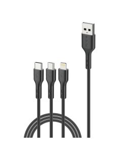 Foneng X36 3u1 USB na USB-C / Lightning / Micro USB kabel, 2,4 A, 2 m (crni)