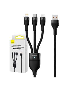 3u1 USB kabel Baseus Flash Series, USB-C + micro USB + Lightning, 100W, 1.2m (crni)