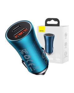 Baseus Golden Contactor Max car charger, USB + USB-C, 60W (blue)