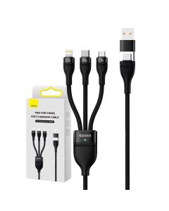 3u1 USB kabel Baseus Flash Series 2, USB-C + micro USB + Lightning, 100W, 1.2m (crni)