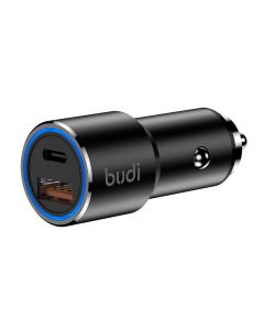 Budi auto punjač, USB + USB-C, 36W (crni)