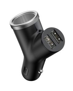 Baseus Circular Y type dual USB+cigarette lighter extended car charger 30W Dual (black)