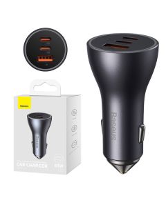 Car charger Baseus Golden Contactor Pro, 2x USB-C, 1x USB, 65W (grey)