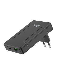 Budi univerzalni zidni punjač, USB + USB-C, PD 65W + EU/UK/US/AU adapteri (crni)