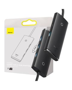 Hub 4in1 Baseus Lite Series USB-C to 4x USB 3.0 + USB-C, 2m (Black)