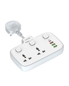 Power strip with 2 AC sockets, 3x USB, 1x USB-C LDNIO SC2413, EU/US, 2500W (white)