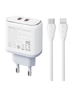 Wall charger LDNIO A2528C 2USB-C 35W + USB-C - Lightning cable