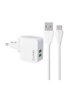 Zidni punjač LDNIO A2203 2USB + MicroUSB kabel