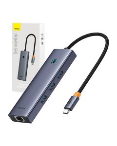 4u1 Hub Baseus UltraJoy USB-C do 3x USB 3.0 + RJ45 (svemirsko sivi)