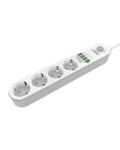 Power strip with 4 AC sockets, 4x USB, LDNIO SE4432, 2m (white)