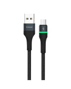 Foneng X79 USB na mikro USB kabel, LED, pleten, 3A, 1 m (crni)