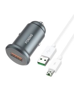 Auto punjač Foneng C15, USB, 4A + kabel USB na Micro USB (siv)