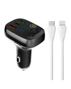 LDNIO Bluetooth C704Q 2USB, USB-C odašiljač FM + USB-C - Lightning kabel