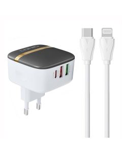 Wall charger LDNIO A3513Q 2USB, USB-C 32W + USB-C - Lightning cable