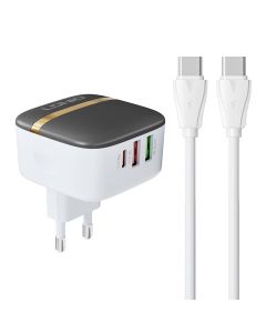 Zidni punjač LDNIO A3513Q 2USB, USB-C 32W + USB-C - USB-C kabel