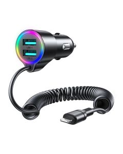 Auto punjač Joyroom JR-CL25, 2x USB + Lightning kabel (crni)