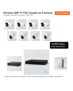 Hikvision 6MP IP PoE komplet sa 8 kamera i AI snimačem